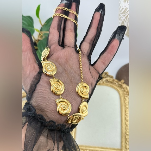 Gold Swirl Statement Necklace – Stainless Steel, Real Gold Plated - Picture 10 of 17